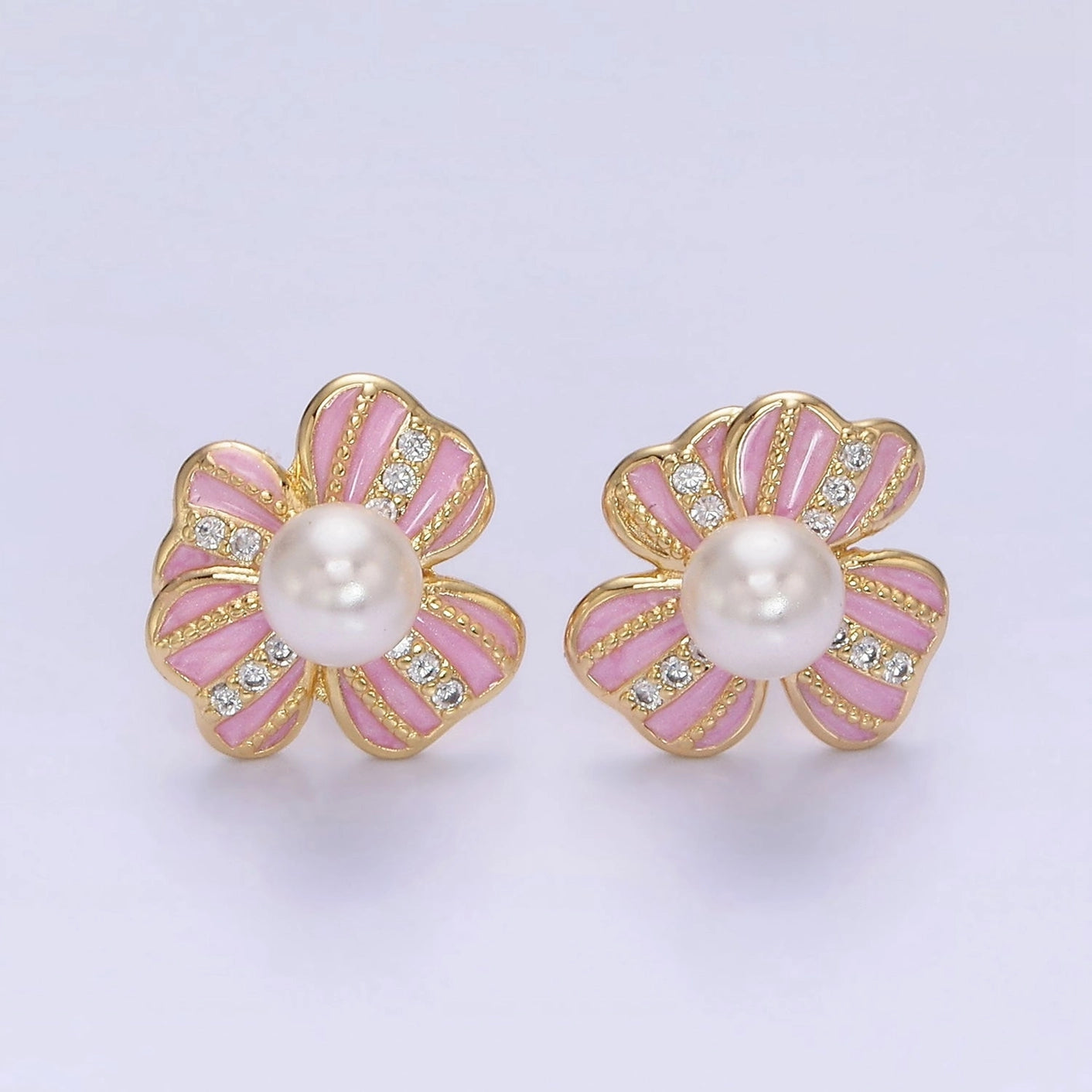 Pearly Pink Floral Stud Earrings