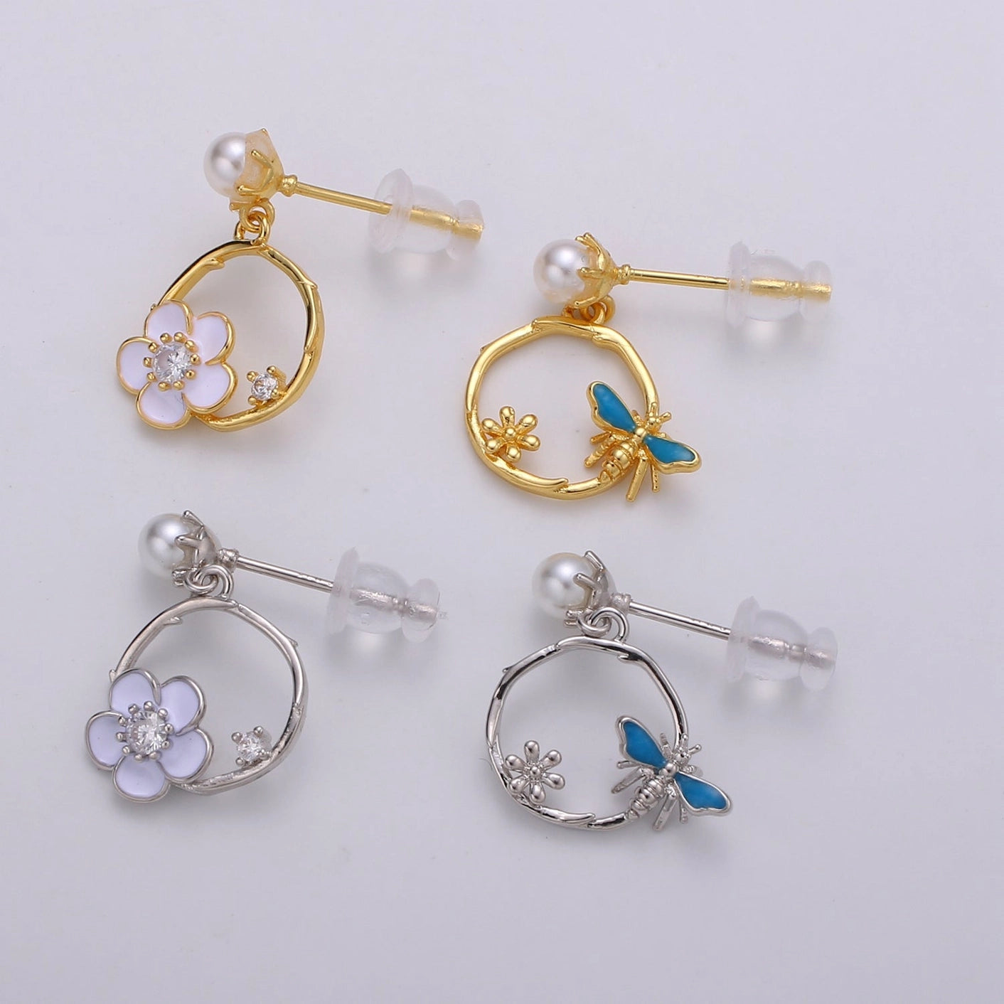Bees + Blooms Mismatched Stud Earrings