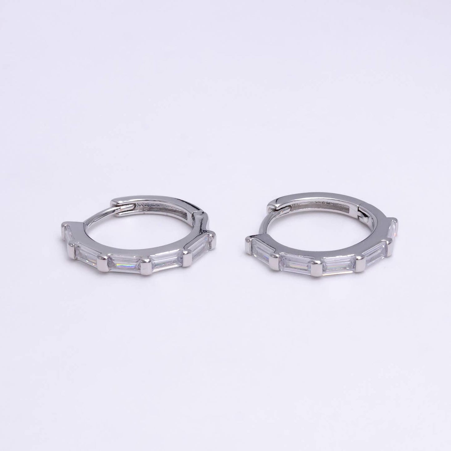 Silver Diamond Baguette Huggies