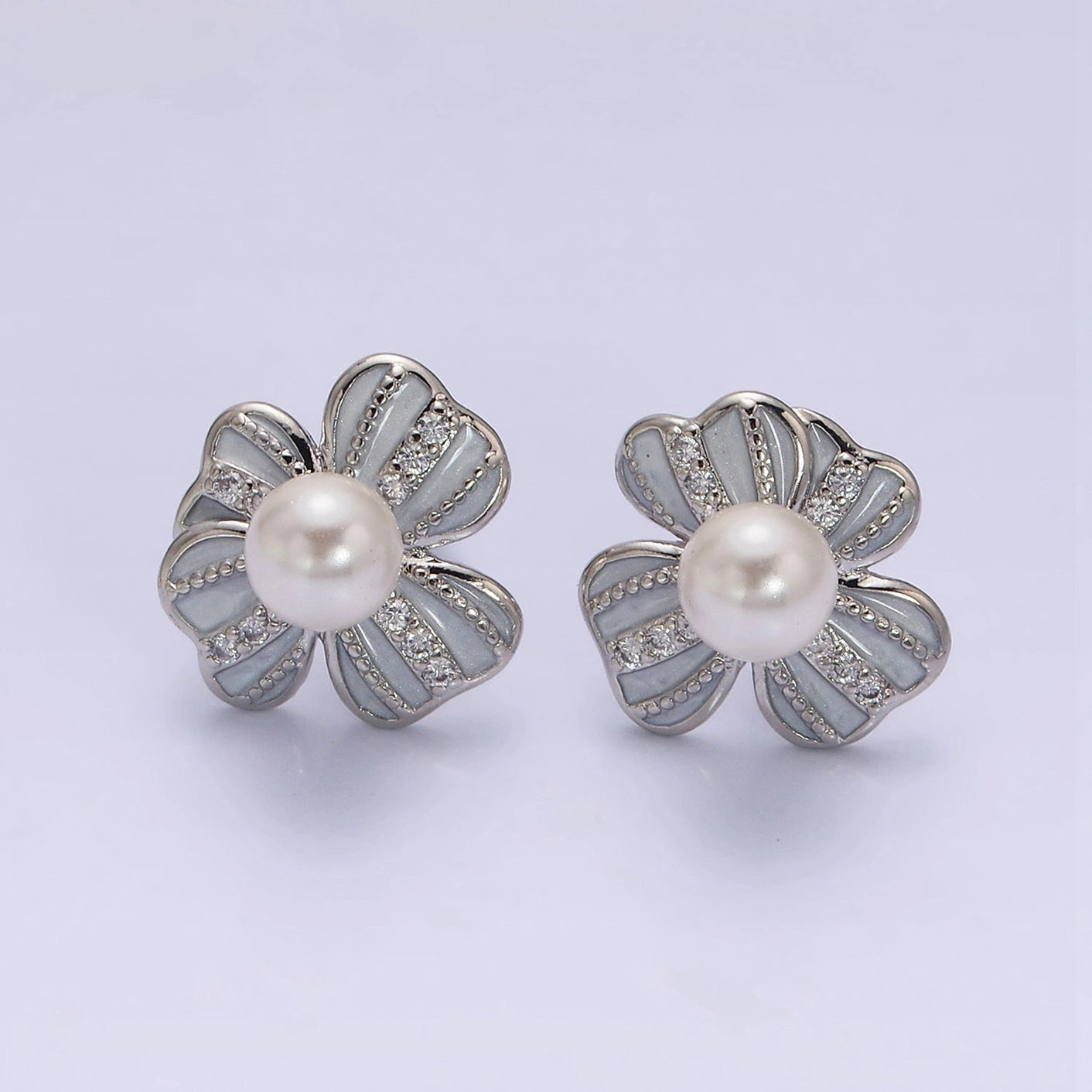 Pearly White Floral Stud Earrings