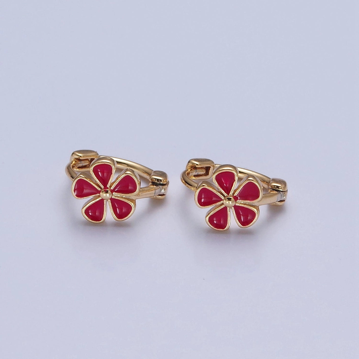 Daisy Love: Red and Pink Flower Huggie Earrings