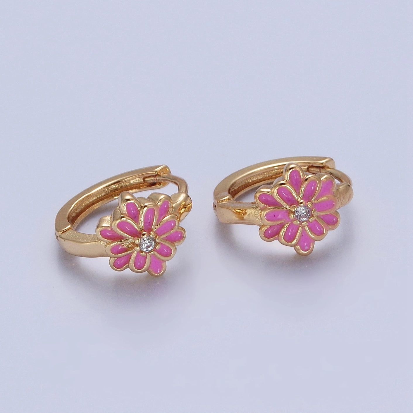 Just Bloom: 24K Gold-Filled Enamel Flower Huggie Hoops Earrings