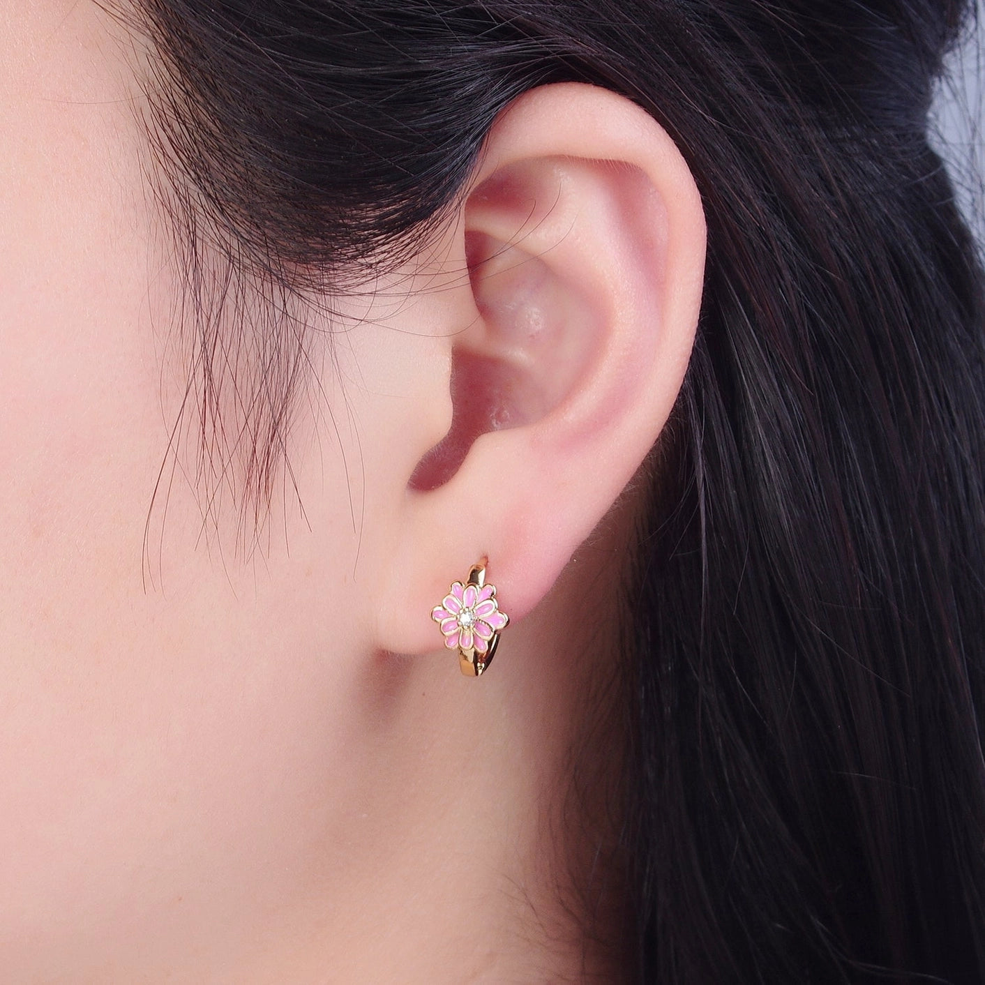 Just Bloom: 24K Gold-Filled Enamel Flower Huggie Hoops Earrings