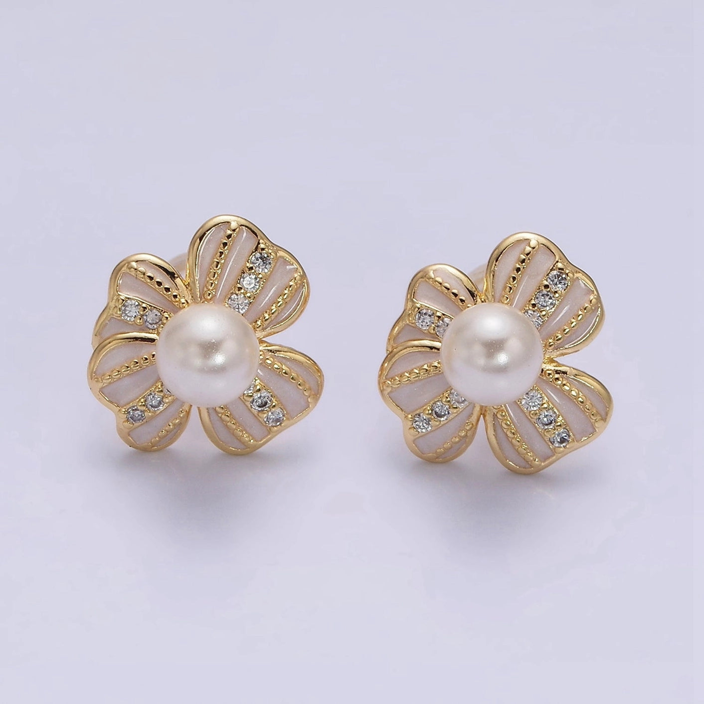 Pearly White Floral Stud Earrings