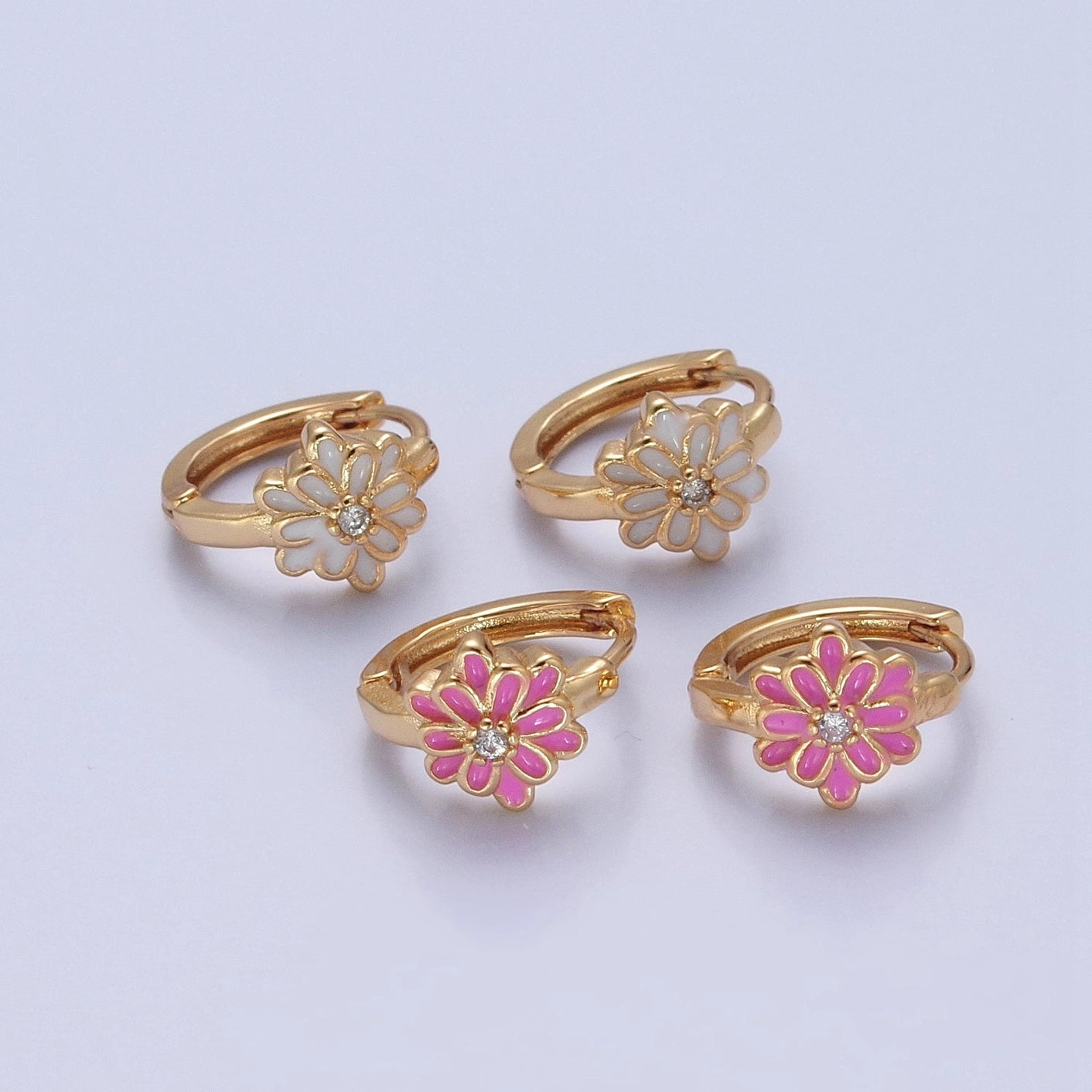 Just Bloom: 24K Gold-Filled Enamel Flower Huggie Hoops Earrings