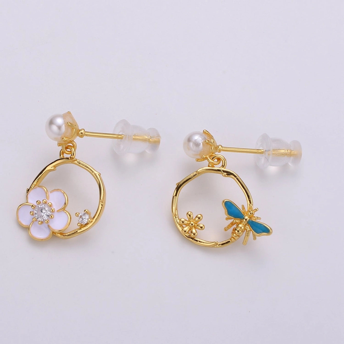 Bees + Blooms Mismatched Stud Earrings