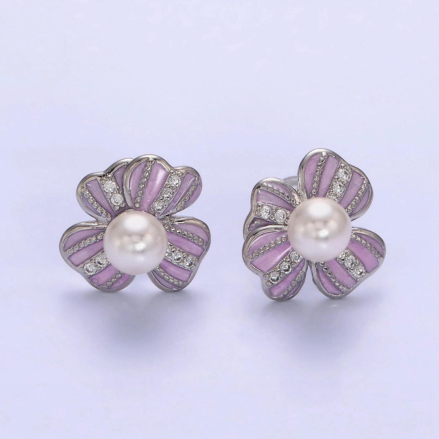 Pearly Pink Floral Stud Earrings
