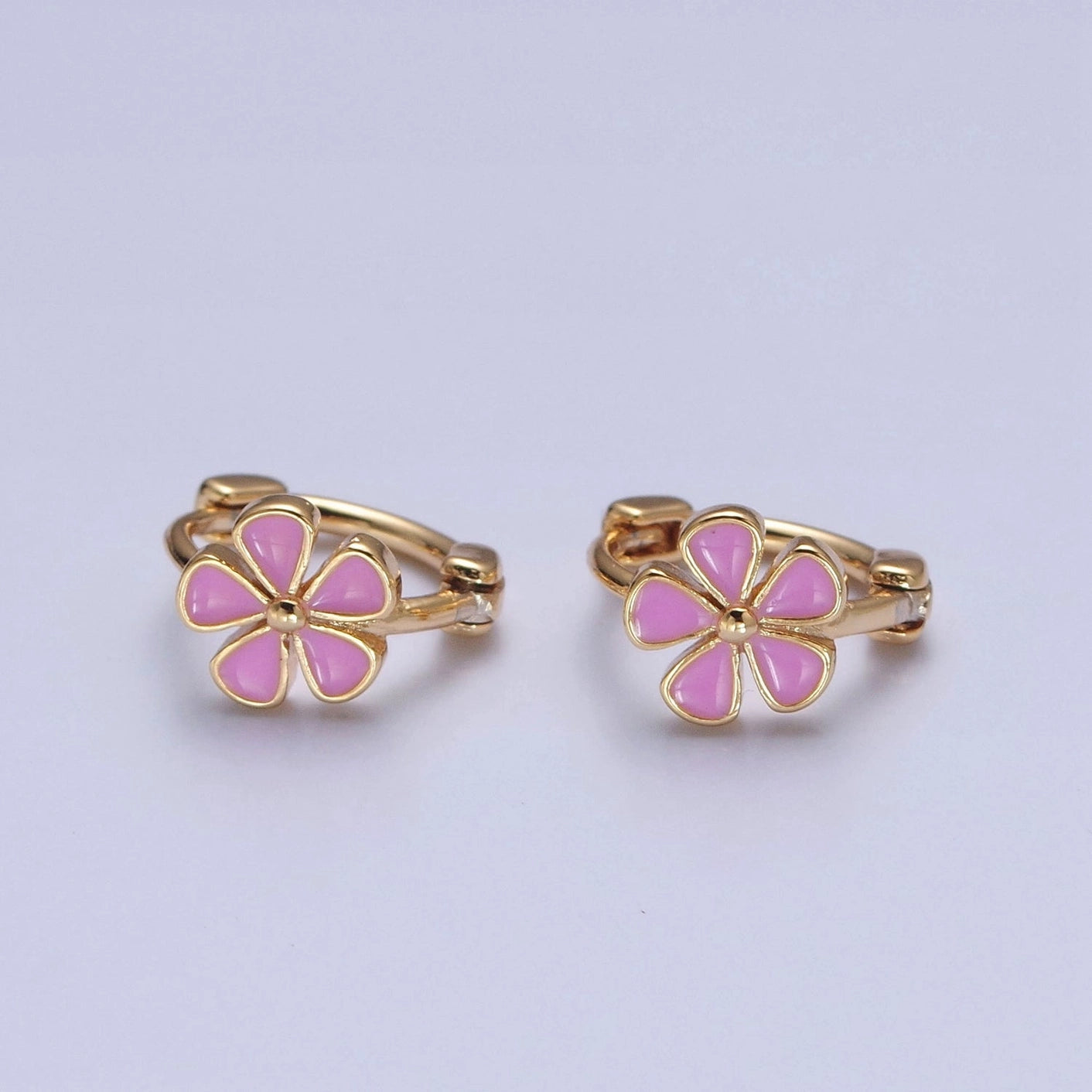 Daisy Love: Red and Pink Flower Huggie Earrings