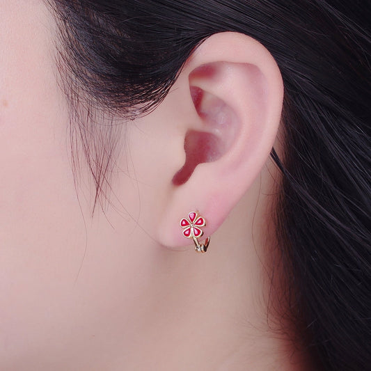 Daisy Love: Red and Pink Flower Huggie Earrings