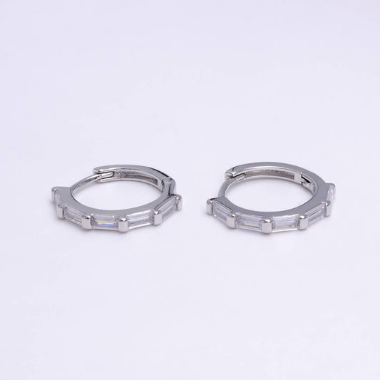 Silver Diamond Baguette Huggies