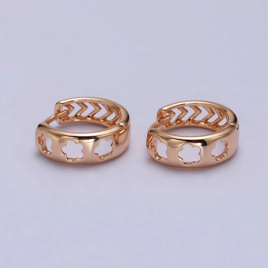 Golden Blossom Hoops: Rounded Floral Huggie Earrings