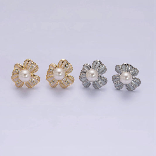 Pearly White Floral Stud Earrings
