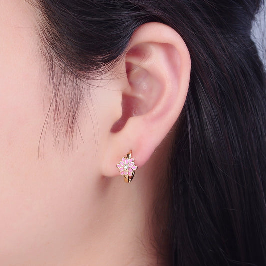 Just Bloom: 24K Gold-Filled Enamel Flower Huggie Hoops Earrings