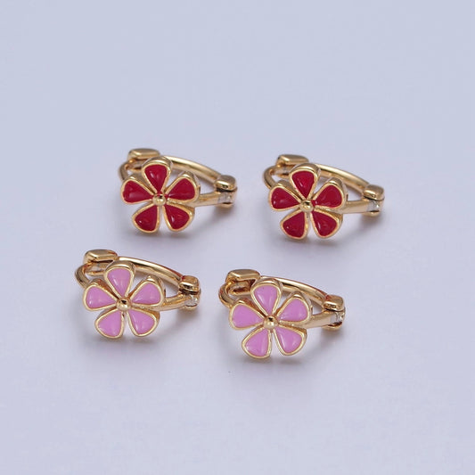 Daisy Love: Red and Pink Flower Huggie Earrings